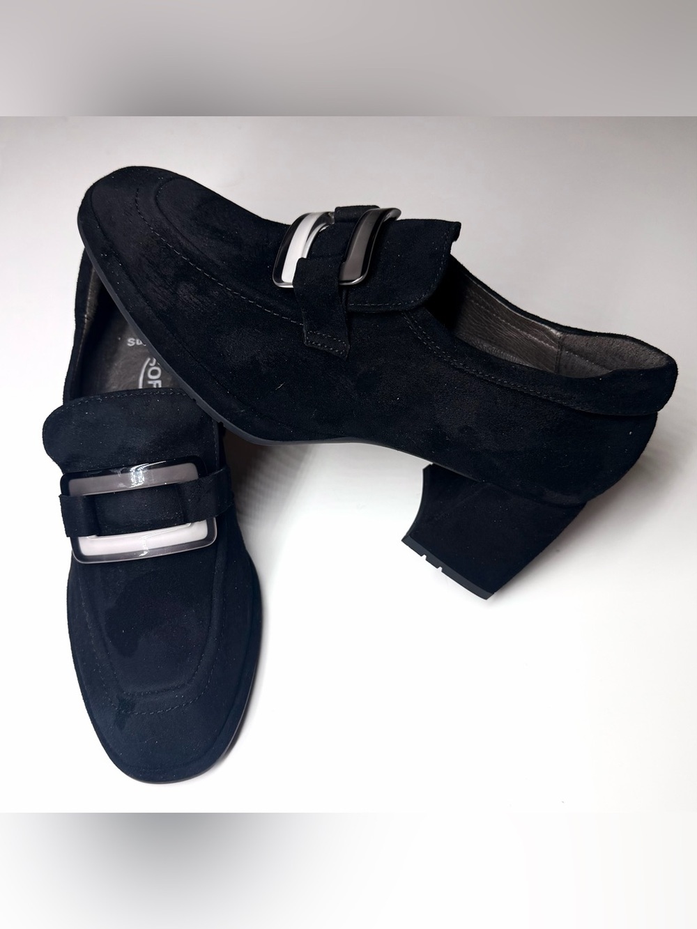 Softwaves Women’s Lina Heeled Suede Loafers Shoes Black Size - 37.5 - Picture 6 of 9